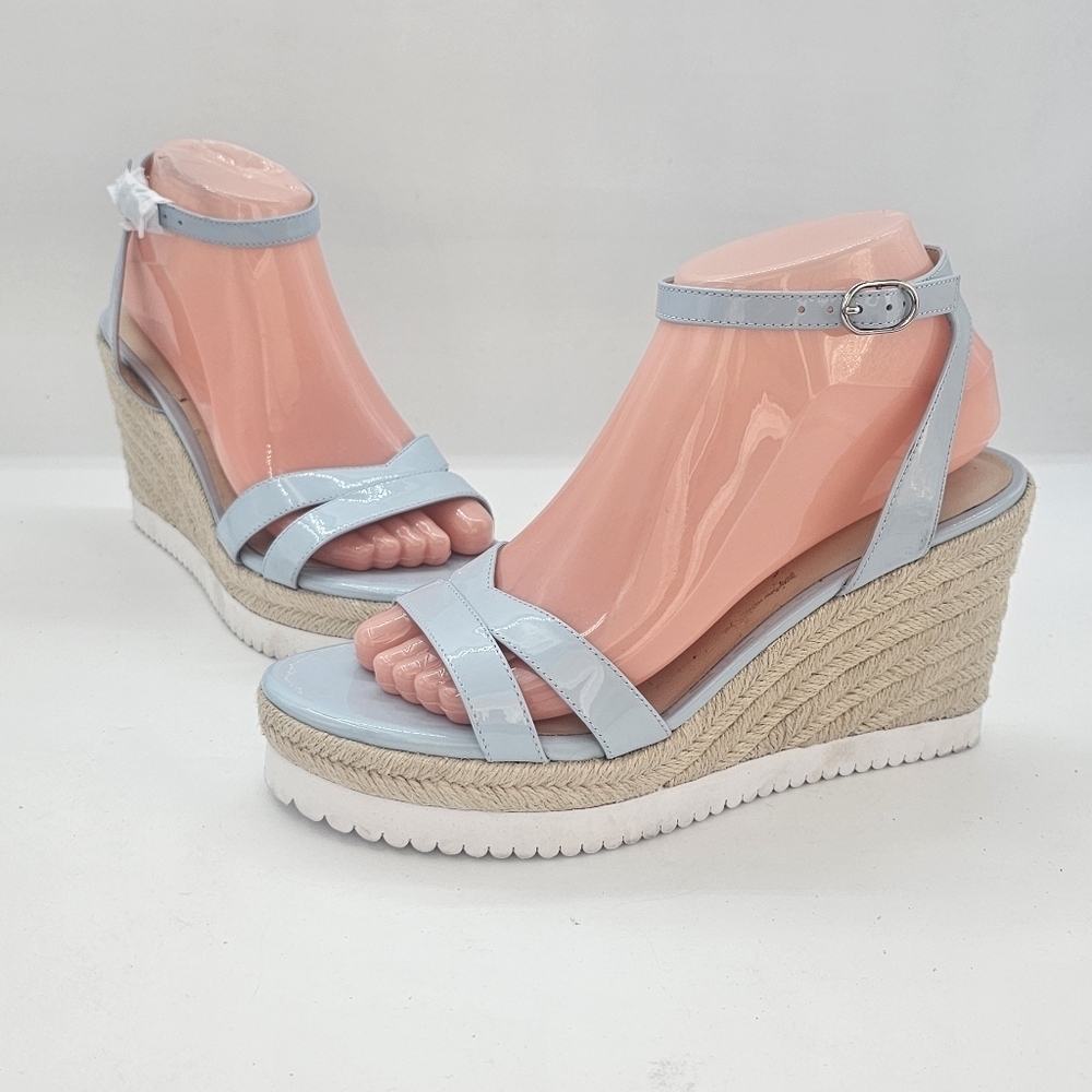 Stuart Weitzman Catlina Patent Leather Espadrille Wedge Sandals Baby Blue 7.5 - Picture 8 of 15